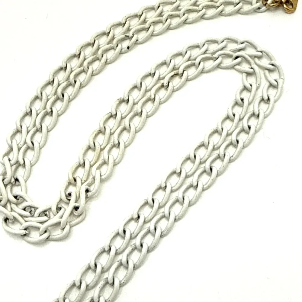 Vintage Monet White Enamel Filigree Pendant Necklace 24